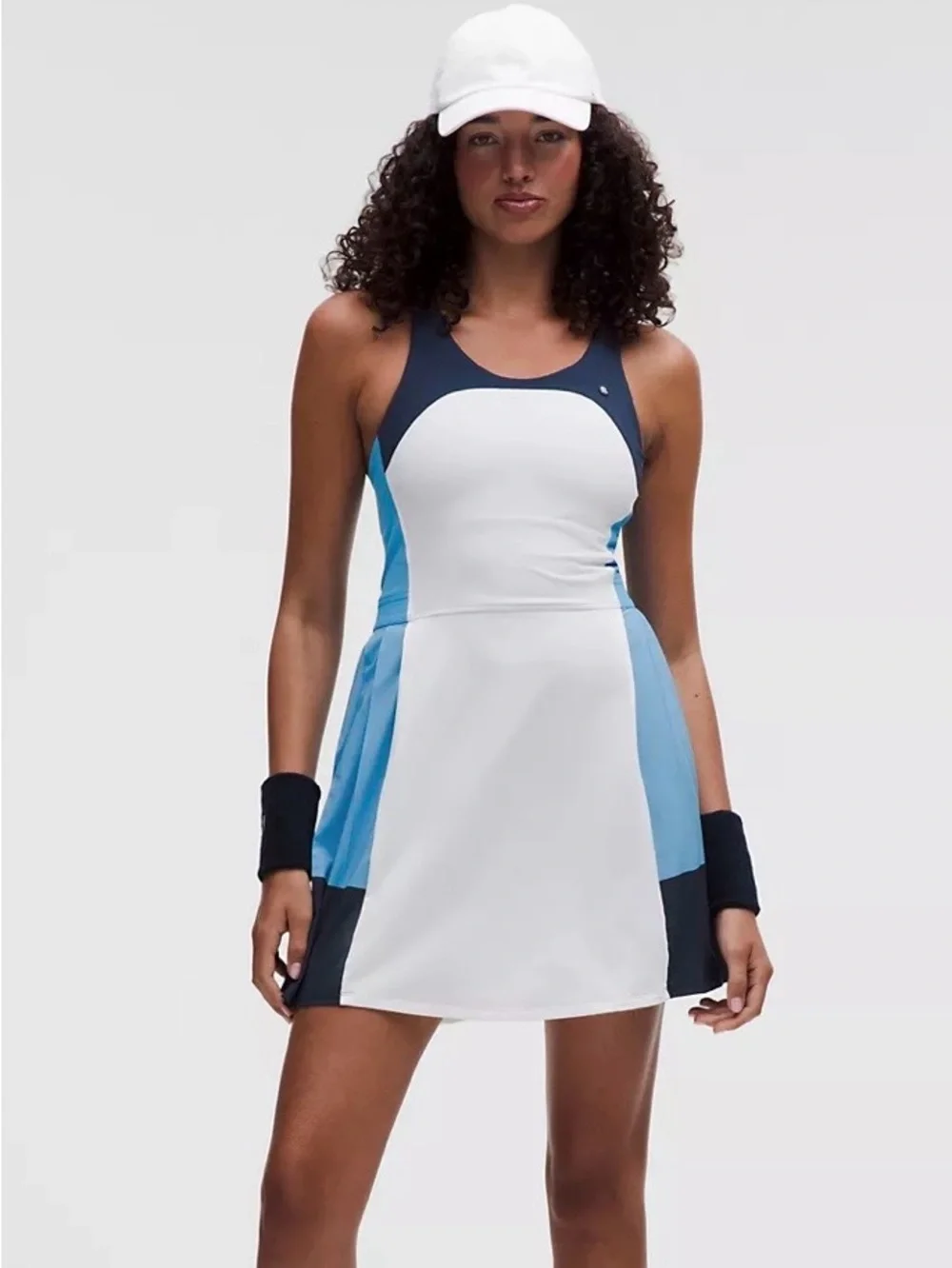 Lululemon- Court Champ Colorblock Athletic Tennis Dress White & Light Blue Large